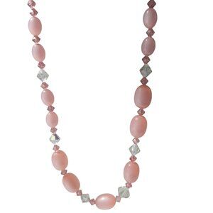 Vintage Elegant Pink Beads Crystal Beaded Necklace Classic Retro Fashion Women